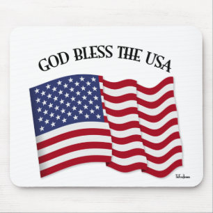 GOD BLESS THE USA with US flag Mouse Pad