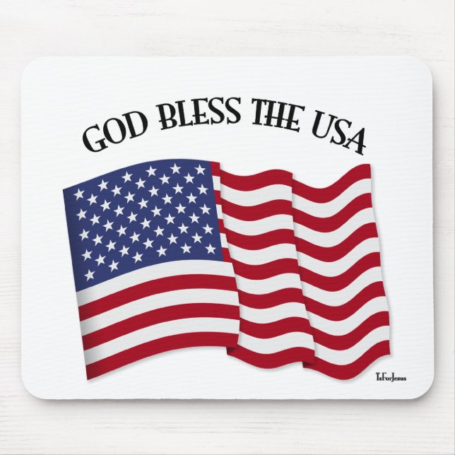 GOD BLESS THE USA with US flag Mouse Pad (Front)