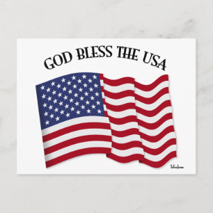GOD BLESS THE USA with US flag Postcard