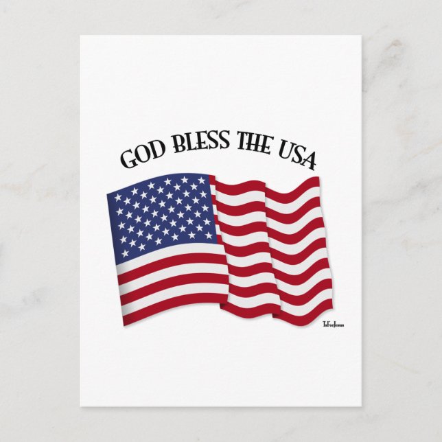 GOD BLESS THE USA with US flag Postcard (Front)