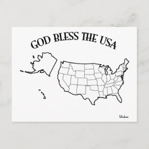 GOD BLESS THE USA with US outline Postcard