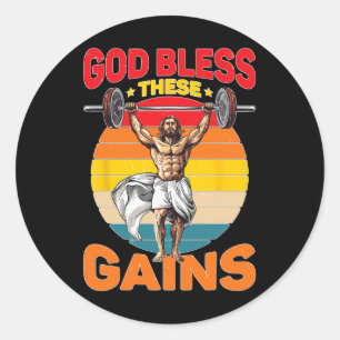 God Bless These Gains Muscle Bodybuilding - Classic Round Sticker