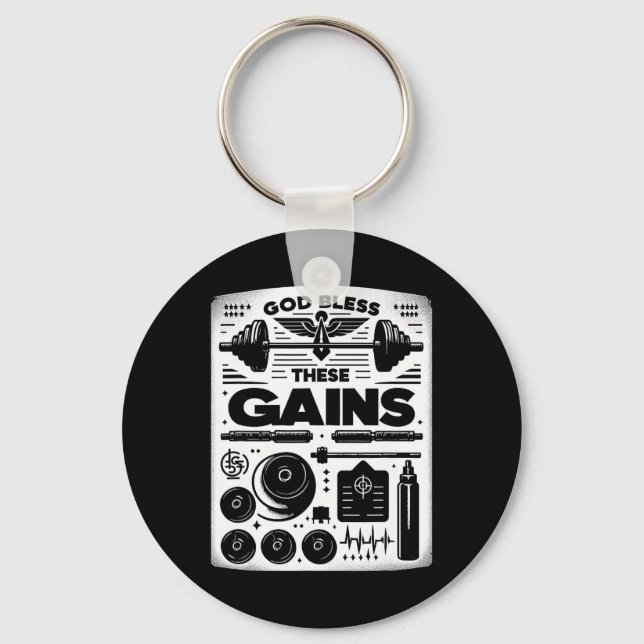 God Bless These Gains Muscle Bodybuilding -------- Key Ring (Front)