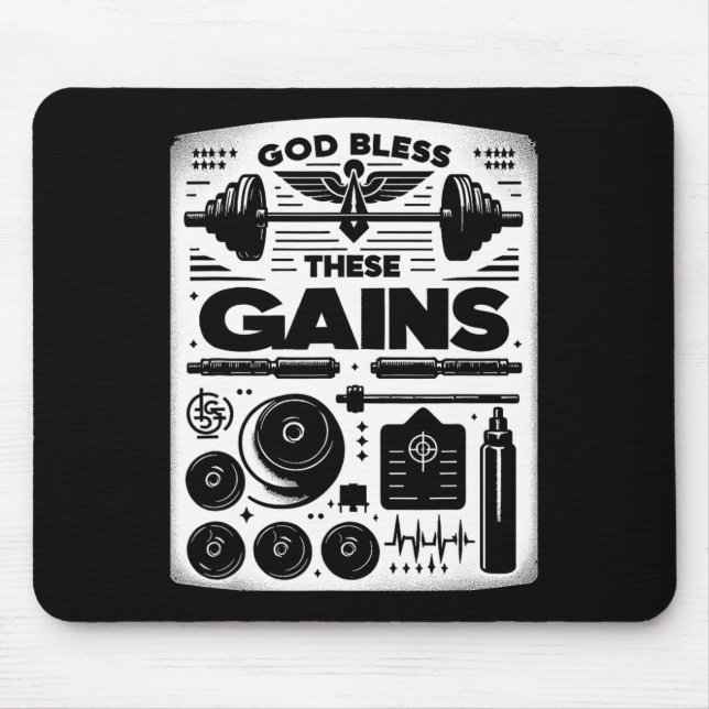 God Bless These Gains Muscle Bodybuilding -------- Mouse Pad (Front)