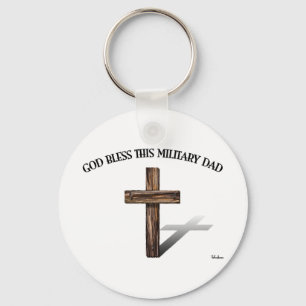 GOD BLESS THIS MILITARY DAD with rugged cross Key Ring