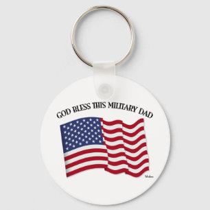 GOD BLESS THIS MILITARY DAD with US flag Key Ring