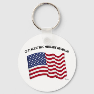 GOD BLESS THIS MILITARY HUSBAND with US flag Key Ring