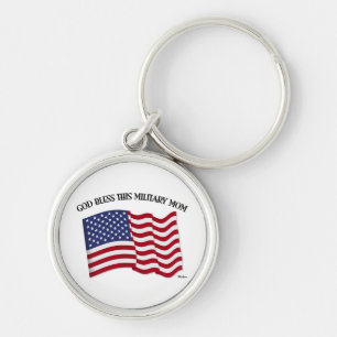 GOD BLESS THIS MILITARY MOM with US flag Key Ring