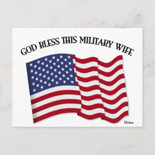 GOD BLESS THIS MILITARY WIFE with US flag Postcard