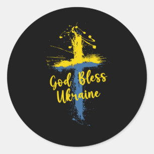 God Bless Ukraine Cross Christian Support Pray For Classic Round Sticker