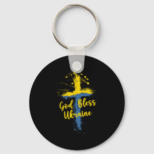 God Bless Ukraine Cross Christian Support Pray For Key Ring
