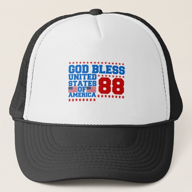 God Bless United States Of America 88 Trucker Hat (Front)