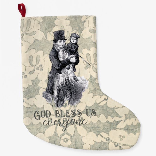 God bless us everyone Dickens Christmas Carol Large Christmas Stocking (Front)