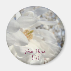 God Bless Us! magnet White Magnolia Flowers