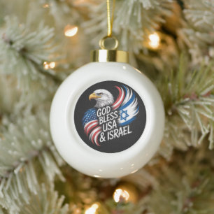 God Bless USA Israel Ceramic Ball Christmas Ornament