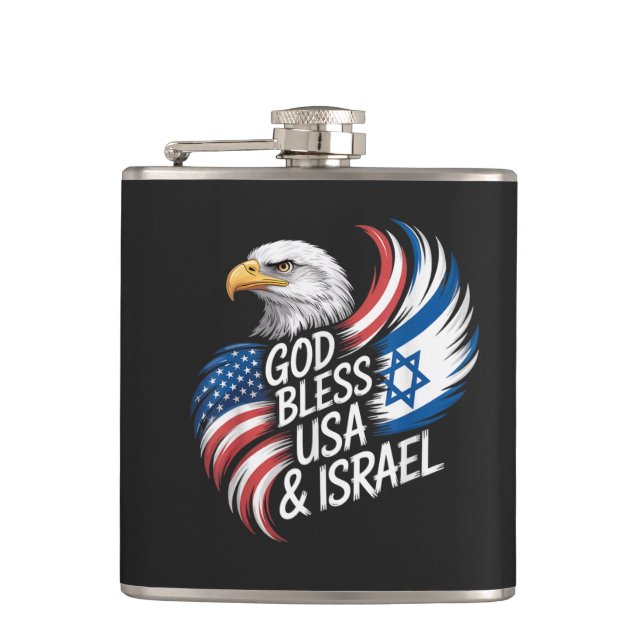 God Bless USA Israel Hip Flask (Front)