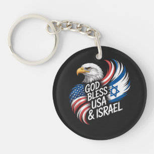 God Bless USA Israel Key Ring