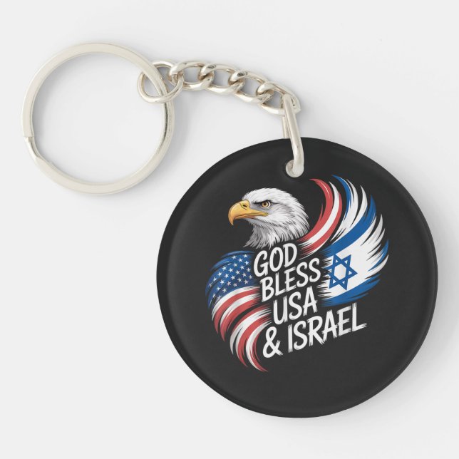 God Bless USA Israel Key Ring (Front)