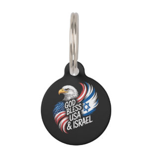 God Bless USA Israel Pet Tag