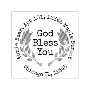 God Bless You Bay Laurel with Return Address Self-inking Stamp