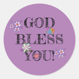 ‘God Bless You’ Christian Floral Purple  Classic Round Sticker