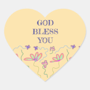 God Bless You Christian Greeting Floral  Heart Sticker
