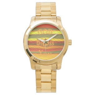God Bless You Custom Oversized Gold Bracelet Watch