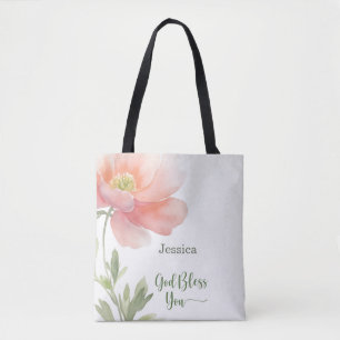God Bless You Encourage Support Watercolor Flower Tote Bag