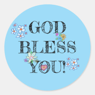 God Bless You Floral Blue Classic Round Sticker