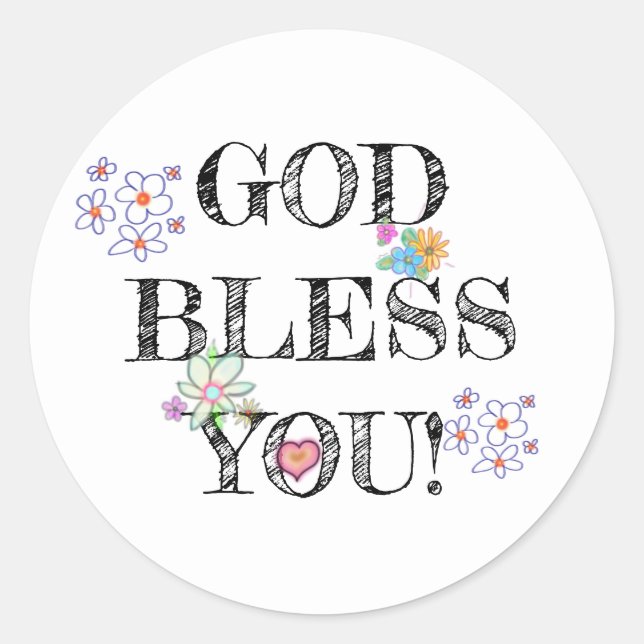 God Bless You Floral Classic Round Sticker (Front)