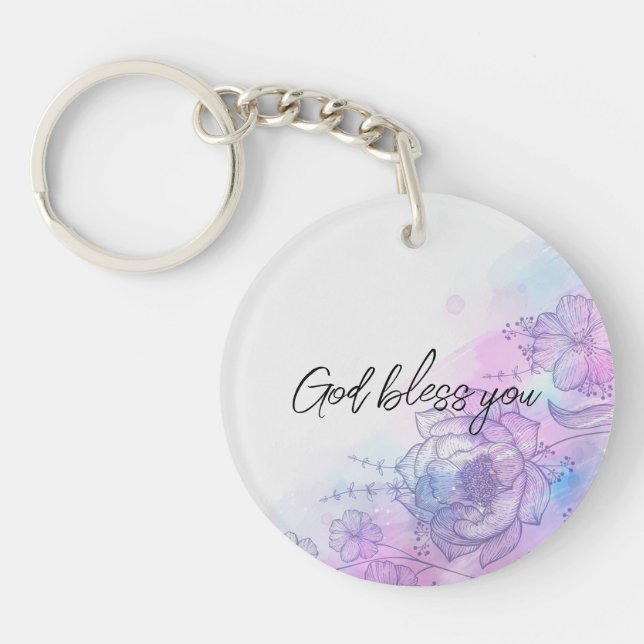 GOD BLESS YOU FLORAL  KEY RING (Front)