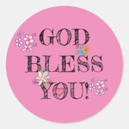 God Bless You Floral Pink  Classic Round Sticker