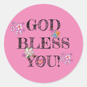 God Bless You Floral Pink  Classic Round Sticker