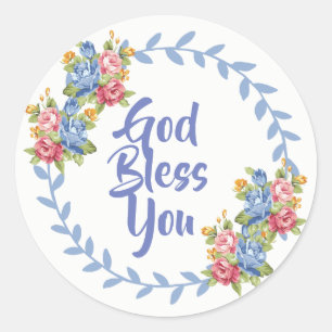 God Bless You Floral Wreath Classic Round Sticker
