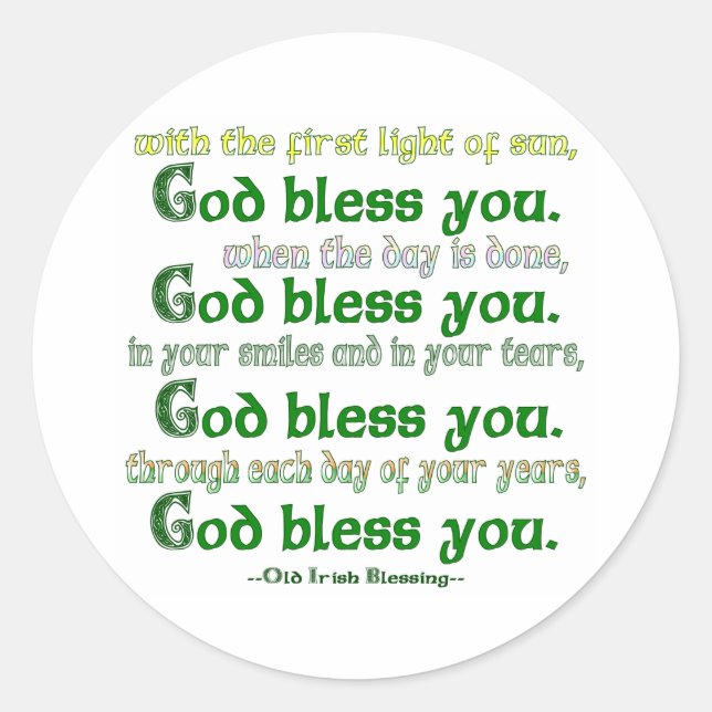God Bless You Irish Blessing Classic Round Sticker (Front)