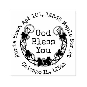God Bless You Ivy Laurel with Return Address Self-inking Stamp