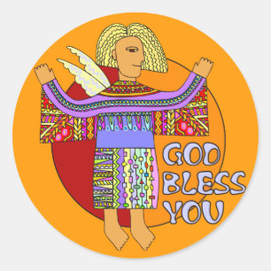 God Bless You orange Classic Round Sticker