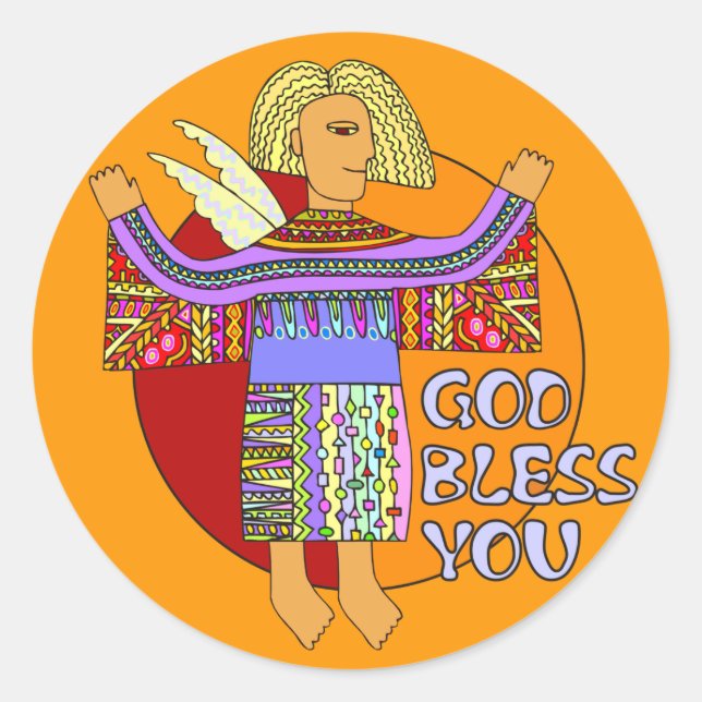 God Bless You | orange Classic Round Sticker (Front)