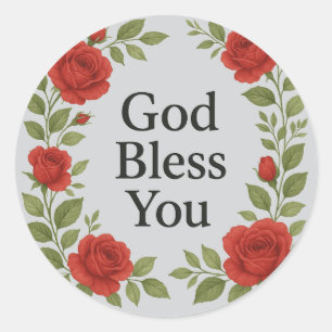 God Bless You Religious Rose Floral Classic Round Sticker