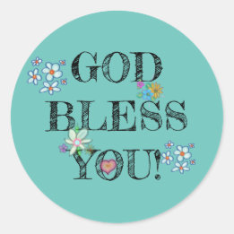 God Bless You Turquoise Floral  Classic Round Sticker