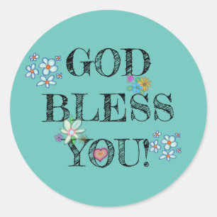 God Bless You Turquoise Floral Classic Round Sticker