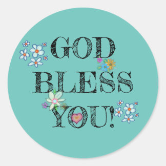 God Bless You Turquoise Floral  Classic Round Sticker