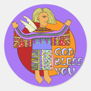 God Bless You violet Classic Round Sticker