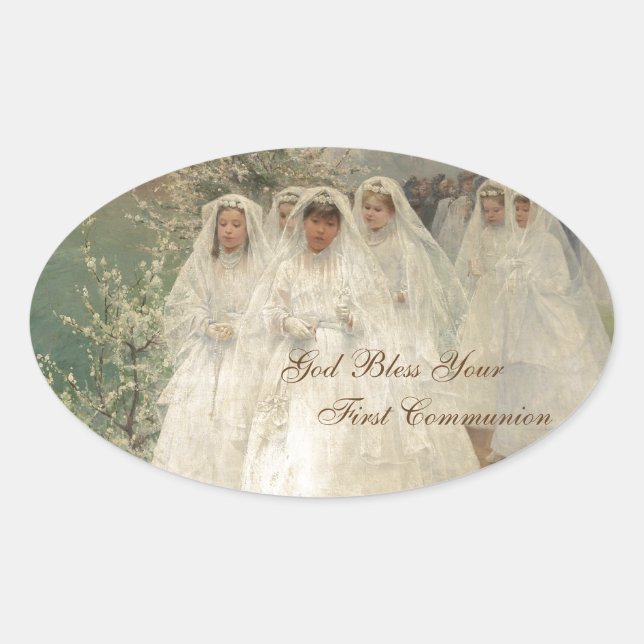 God Bless Your First Communion Oval Sticker (Front)
