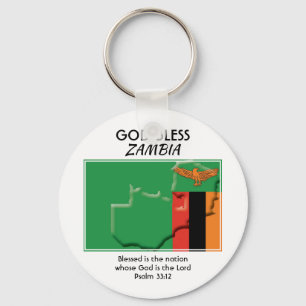 God Bless ZAMBIA   Patriotic Zambian Flag Key Ring
