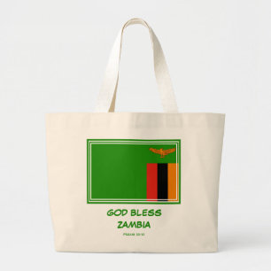 GOD BLESS ZAMBIA Patriotic Zambian Flag Large Tote Bag