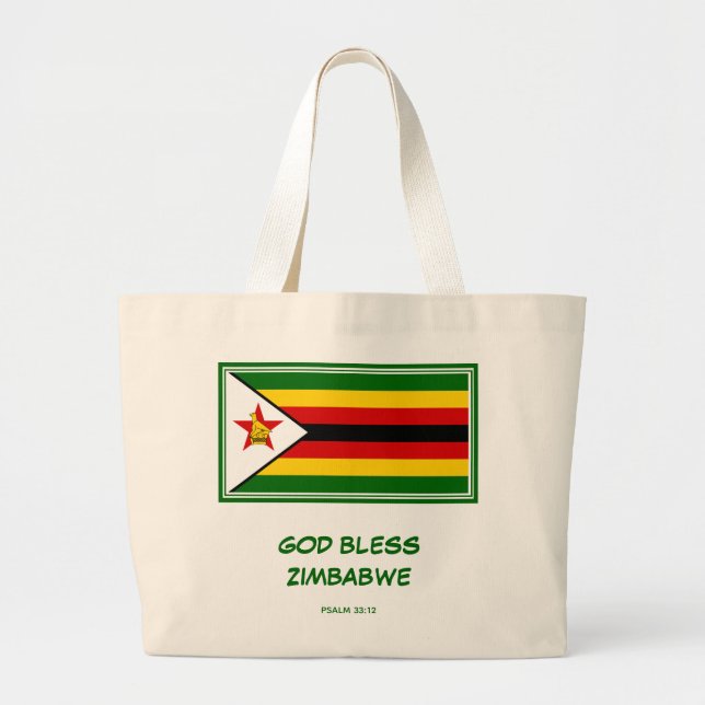 GOD BLESS ZIMBABWE Flag Large Tote Bag (Front)