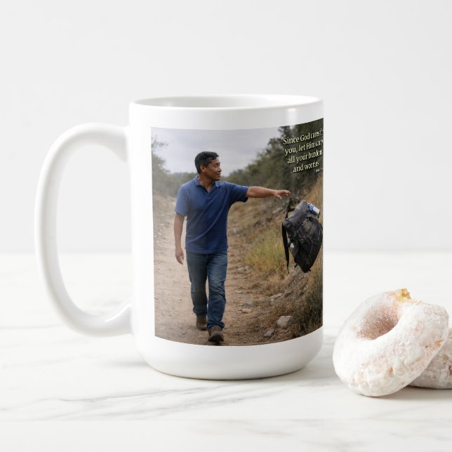 God cares for you coffee mug (With Donut)