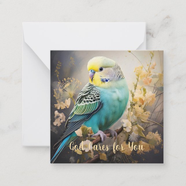 God Cares for You, with Parakeet Note Card (Front)