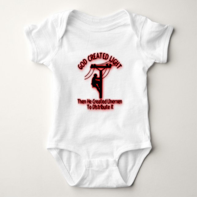 God Created Light - Funny Bible, Lineman Design Baby Bodysuit (Front)